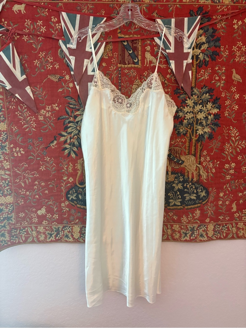 Satin Lace-Trim Slip Chemise - Cream